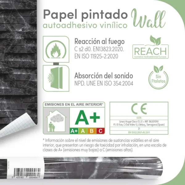 Papel pintado vinílico Carrara Black - lineahogar - Lineafix Adhesive Wall - imagen producto