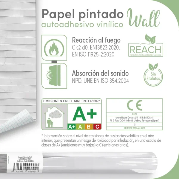 Papel pintado vinílico Carrara White - lineahogar - Lineafix Adhesive Wall - imagen producto