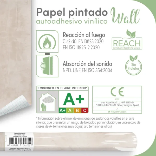 Papel pintado vinílico Cemento beige - lineahogar - Lineafix Adhesive Wall - imagen producto