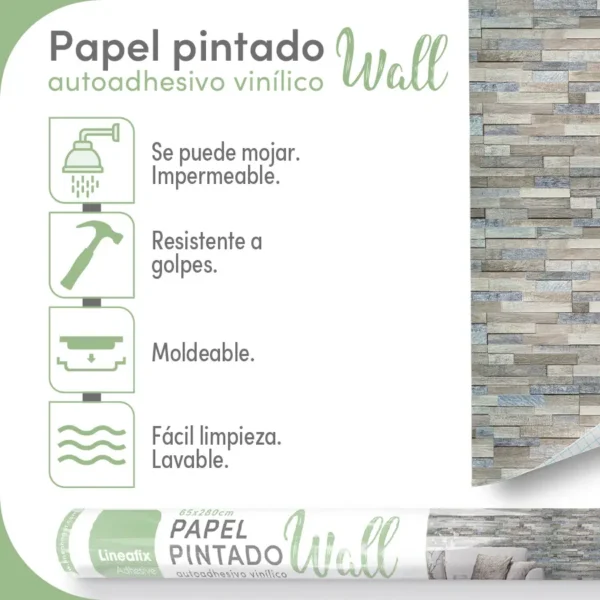 Papel pintado vinílico Grey Brick - lineahogar - Lineafix Adhesive Wall - imagen producto