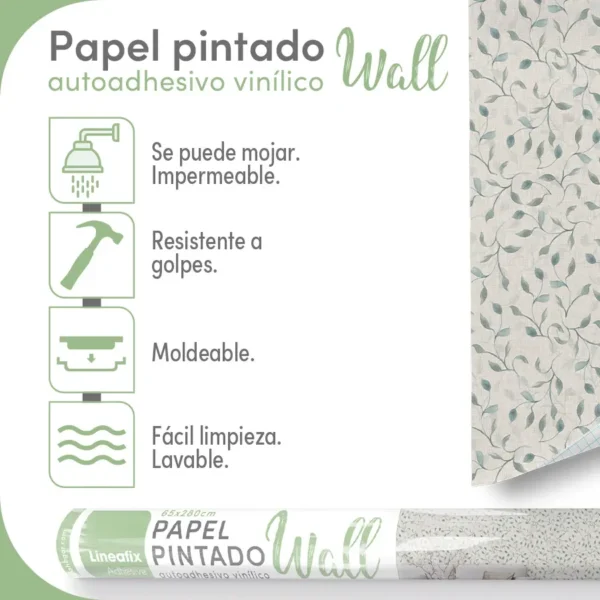 Papel pintado vinílico Hoja Verde - lineahogar - Lineafix Adhesive Wall - imagen producto