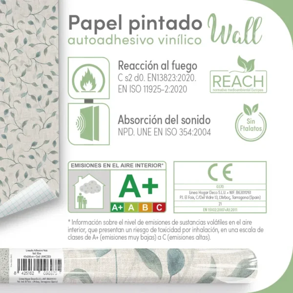 Papel pintado vinílico Hoja Verde - lineahogar - Lineafix Adhesive Wall - imagen producto