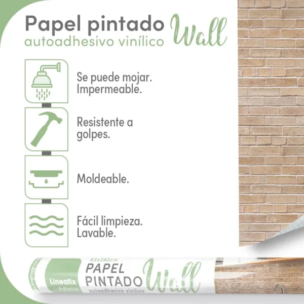 Papel pintado vinílico Ladrillo beige - lineahogar - Lineafix Adhesive Wall - imagen producto