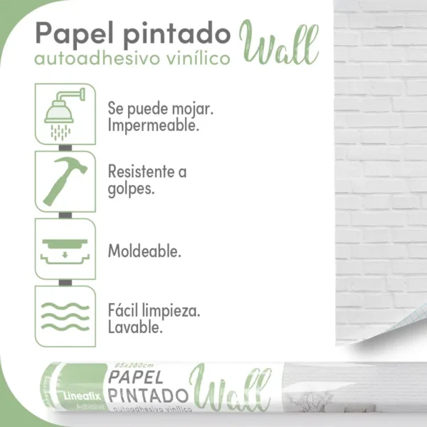 Papel pintado vinílico Ladrillo blanco - lineahogar - Lineafix Adhesive Wall - imagen producto