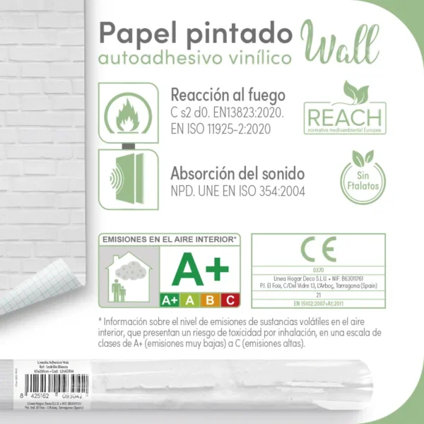 Papel pintado vinílico Ladrillo blanco - lineahogar - Lineafix Adhesive Wall - imagen producto