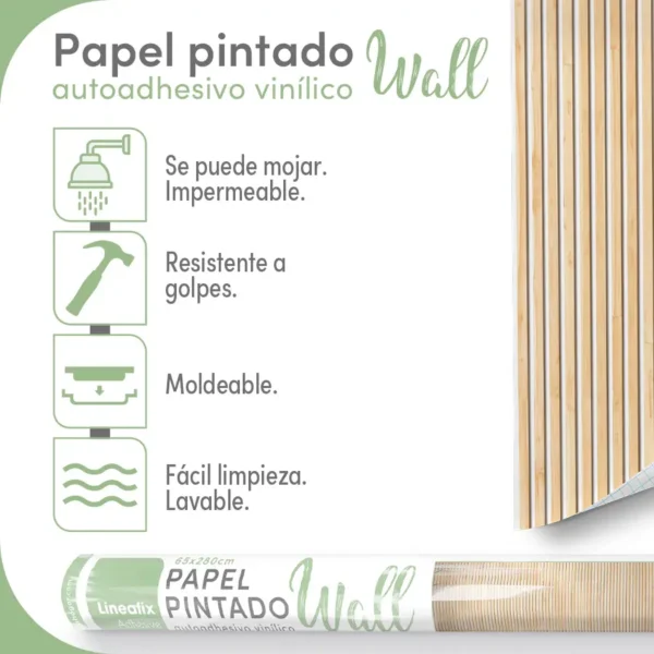 Papel pintado vinílico Listones white - lineahogar - Lineafix Adhesive Wall - imagen producto