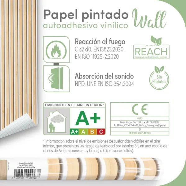 Papel pintado vinílico Listones white - lineahogar - Lineafix Adhesive Wall - imagen producto
