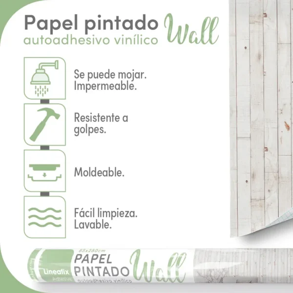 Papel pintado vinílico Madeira White - lineahogar - Lineafix Adhesive Wall - imagen producto